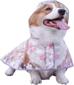 Pet Flower Raincoat,Dog Raincoat Pet Waterproof Jacket Dog Transparent Raincoat with Collar Hole Adjustable Buckle for Small Medium Large Dog(Pink,S)