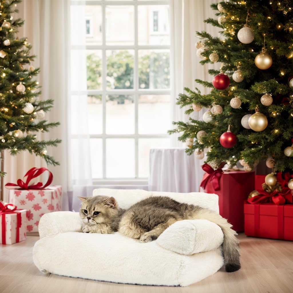 Dog Couch, Cat Bed for Indoor Cats, Calming Cat Couch for Medium Small Dogs & Cats up to 18lbs(Large, Beige) - Image 2