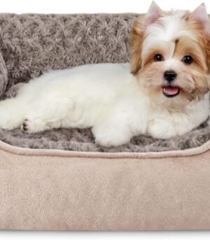 Rectangle Dog Bed for Large Medium Small Dogs Machine Washable Sleeping Sofa Non-Slip Bottom Breathable Soft Puppy Bed Durable Orthopedic Calming Pet Cuddler, Multiple Size, Beige