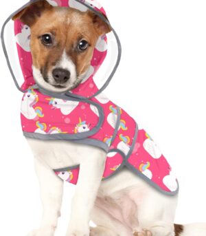 Dog Raincoat with Clear Hood Rain Jacket Poncho for Small Medium Large Dogs Unicorn Ducks Pink - M