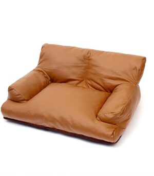 Pet Sofa Bed, Vintage Cat Dog Faux Leather Sofa with Non-Slip Bottom for Dogs Cats (Brown, Medium)