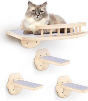 Cat Wall Shelves with 3 Steps and Hammock Cats Wall Furniture for Medium/Small Cats for Climbing Shelf Play Area.