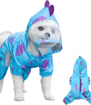 Lightweight Dog Raincoat for Small & Medium Dogs – Adorable Playful Tail Design, Hooded D-Ring Leash, Belly Cut-Out for Easy Potty Breaks, Soft Polyester(Blue, X-Large)