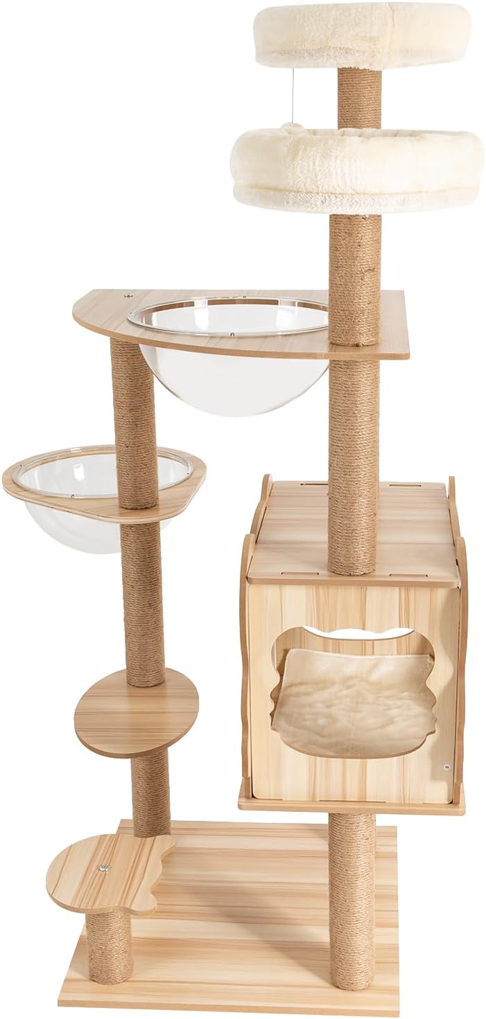 Cat Tree Tower Multi-Level Cat Climbing Frame 54 -Inch Modern Cat Condo Cage for Large Cat with Scratching Posts (52 * 52 * 26(cm))