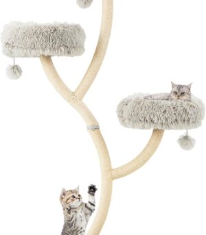 70" Tall Cat Tree, Cat Tower with Scratching Posts and Board, Multi-Level Cat Tower for Large Cats 20 lbs+ with 3 Cozy Perches and Dangling Balls, Modern Cat Tree for Indoor Cats Large Adult