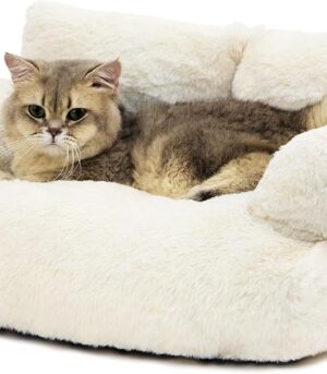Dog Couch, Cat Bed for Indoor Cats, Calming Cat Couch for Medium Small Dogs & Cats up to 18lbs(Large, Beige)