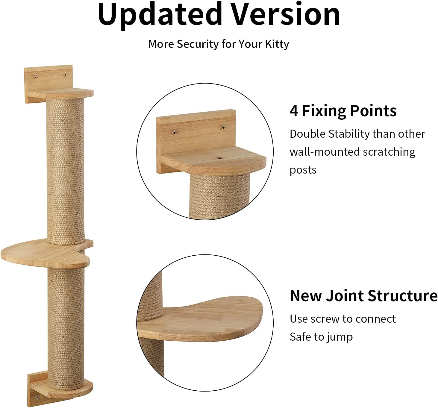 Cat Activity Tree with Scratching Posts, Wall Mounted Jute Scratcher Pine Hammock - Image 2