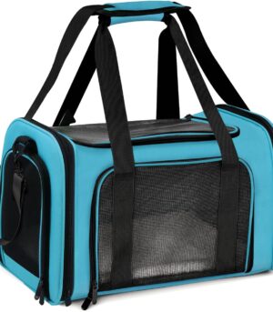 Pet Carrier for Small Medium Cats Puppies up to 15 Lbs, Airline Approved Small Dog Travel Puppy Carrier Soft Sided, Collapsible - Blue