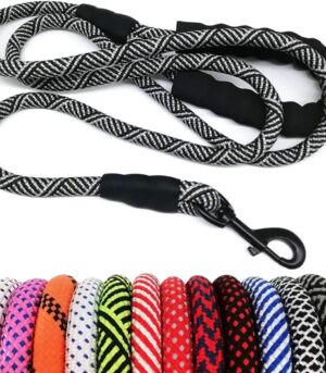 Heavy Duty Rope Dog Leash, 3/4/5/6/7/8/10/12/15 FT Nylon Pet Leash, Soft Padded Handle Thick Lead for Large Medium Dogs Small Puppy (1/2" * 6', Black)