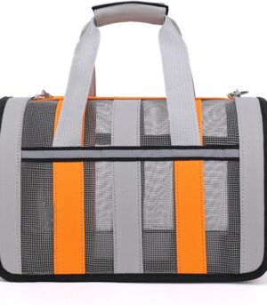 Airline Approved Soft Sided Cat Carrier and Small Dog Crate up to 15lbs - Lightweight Cats Bag Carrier for Pets with Litter Pocket for Kittens and Puppies (Gray and Orange, Medium)