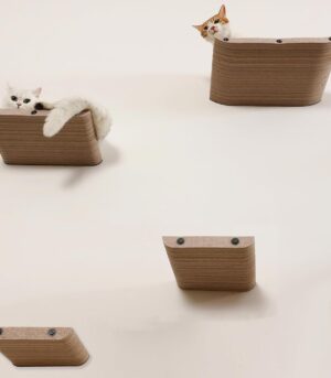 Wall Mounted Cat Shelves and Perches,Scratchable Cat Beds & Furniture for Indoor Cats, Soft PET Felt Feline Climbing Wall Set, Modern Jungle Gym System for Lounging and Sleeping(Set of 4-Oatmeal)