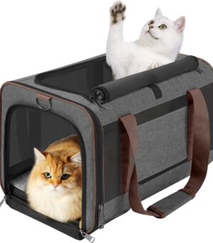 Small Dog Carrier Cage Soft Chihuahua/Softshell Big Cat Carrier Maine Coon/Pet Taxi Carrying Bag Over 25lbs / Top Loader Travel Kennel Brown
