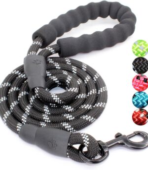 2/4/5/6 FT Dog Leash with Comfortable Padded Handle and Highly Reflective Threads for Small Medium and Large Dogs (5FT-1/2'', Black)