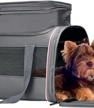 Airline Approved Pet Carrier - Soft-Sided Dog & Cat Travel Bag with Expandable Space and Safe Design (Grey)