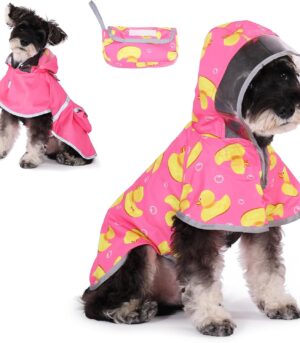 Dog Raincoat, Reversible Pet Rain Jacket Clear Hooded Double Layer with Storage Pocket, Adjustable Waterproof&Windproof Reflective Puppy Poncho with Leash Hole for Small Medium Large Dogs, L