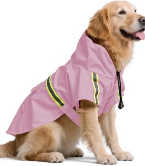 Dog Rain Coat, Waterproof Adjustable Dog Rain Jackets, Reflective Strap Pet Rain Coat with Leash Hole, Hooded Snowproof Windproof Clothes for Small Medium Dog Medium