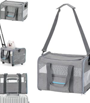 Pet Carrier for Small Pet, Cat Dog Carrier for Car Soft Sided Dog Rolling Crate Cat Travel Bag up to 20 Lbs