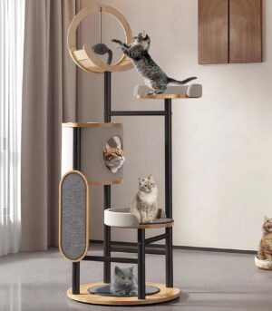 Cat Tree, 66In Cat Tower with Scratching Post, Tall Multi-Level Cat Houses for Indoor Cats Large Adult, Cute Cat Post Cat Condos with Dangling Ball,Plush Platform, Hammock, Big Cats Climbing Tower