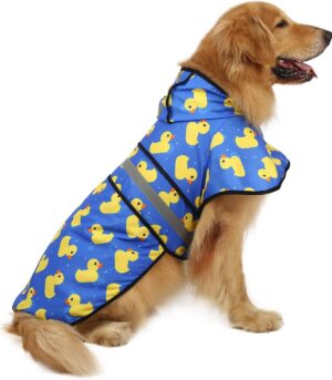 Dog Raincoat Jacket Reflective Adjustable Hooded Pet Poncho Rain Coat with Leash Hole for Small to X-Large Dogs