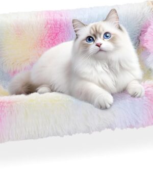 Plush Tie-Dye Cat Couch Bed, Pink Cat Sofa Bed Pet Sofa for Indoor Cats, Wooden Elevated Pet Sofa Bed Cat Chair for Kitty, Puppy or Small Animal
