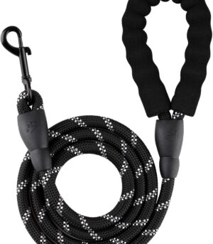 5FT Dog Leash with Soft Padded Handle, Pet Highly Reflective Leash for Small Medium Large Sized Dogs, 1/2 Inch, Black