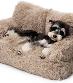 Pet Bed for Cats & Small Dogs, Washable Puppy Sleeping Bed Cat Couch Pet Sofa Bed, Soft Calming Cat Sofa Beds for Indoor Cats Anti-Slip Bottom (Brown)