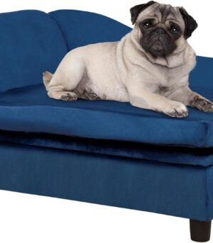 Luxury Fancy Dog Couch with Hidden Storage, Small Dog Sofa Bed with 2" Soft Foam, Modern Pet Furniture for Puppies & Little Breeds, Blue