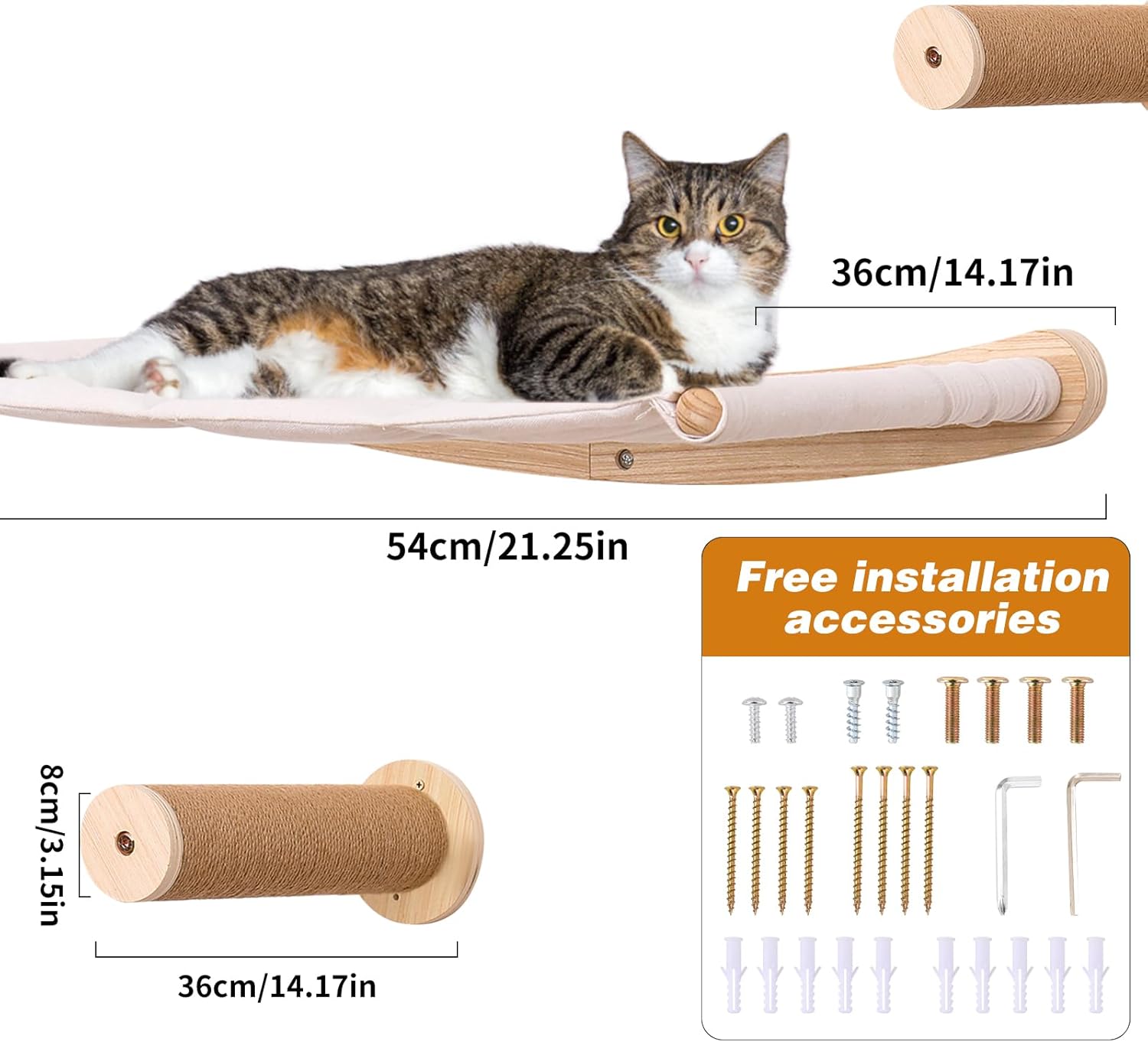 Cat Hammock with Two Steps, Wall Mounted cat Rack for Sleeping, Climbing, Playing, and Resting. Wall Mounted Bed and Niche Suitable for Cats Modern cat Bed Furniture - Image 2