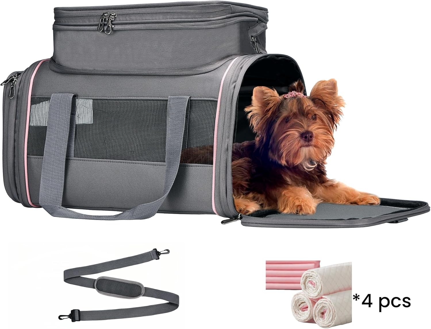 Airline Approved Pet Carrier - Soft-Sided Dog & Cat Travel Bag with Expandable Space and Safe Design (Grey) - Image 2