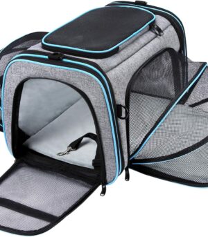 Airline Approved Pet Carrier, Large Soft Sided Pet Travel Carrier 4 Sides Expandable Cat Collapsible Carriers with Removable Fleece Pad and Pockets for Cats Dogs and Small Animals