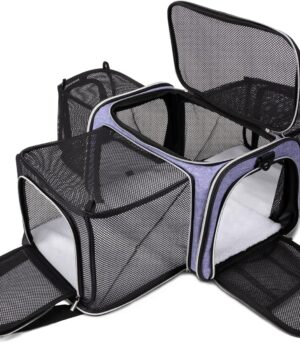 Cat Carrier Bag,Airline Approved Pet Carrier Soft Side Pet Travel 5 Sides Open Doors 3 Sides Expandable Foldable Dog Carrier with Fleece Pad