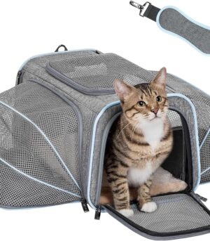 Expandable Small Cat Carriers Dog Carrier, Airline Approved Soft-Sided Portable Washable Pet Travel Carrier with Two Extension Up to 9LB