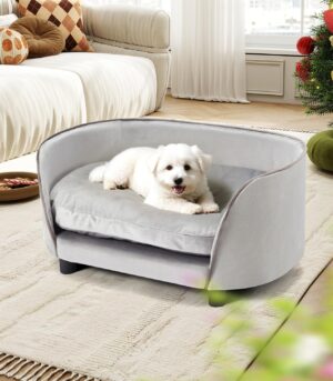 Elevated Dog Couch Bed, Soft Pet Sofa for Small Dogs and Cats, Modern Pet Furniture, Easy to Clean, Perfect for Puppies and Little Breeds, Gray