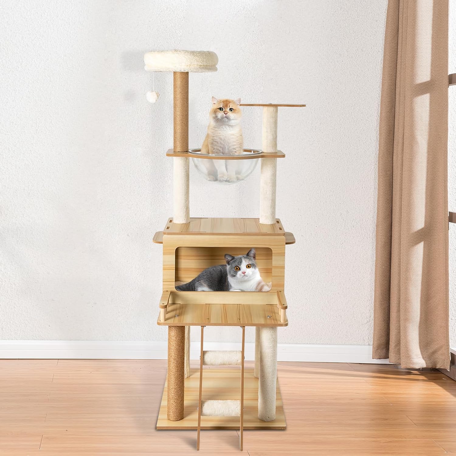 Cat Tree Tower for Indoor Cats 5-Tier Cat Tower Scratching Post Cat Climbing Frame with Climbing Steps and Swing Ball Pet Condo Cat Cage (53 * 53 * 28(cm)) - Image 2