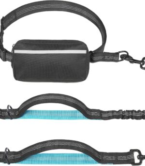 Hands Free Dog Leash with Zipper Pouch, Dual Padded Handles and Durable Bungee for Walking, Jogging and Running Your Dog (Large, 25-120 lbs, Black)